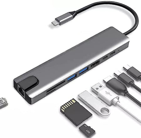 Verilux USB C Hub, 8 in 1 Portable Space Aluminum Type C Hub Multiport Adapter with 4K HDMI SD/TF Card Reader and RJ45 Ethernet,2 USB 3.0 Ports,87W Power Delivery,for MacBook Pro,Pixelbook,XPS