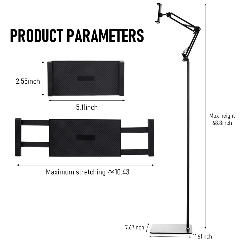 ZORBES® 5.7ft Floor Mobile Stand Tablet Holder with Flexible Arm, 360 ° Rotatable Phone Stand, Floor Mobile Holder, Phone Holder for Bed, Adjustable Phone Holder for 4.5~12.9 Inches Phone, Tablet - verilux