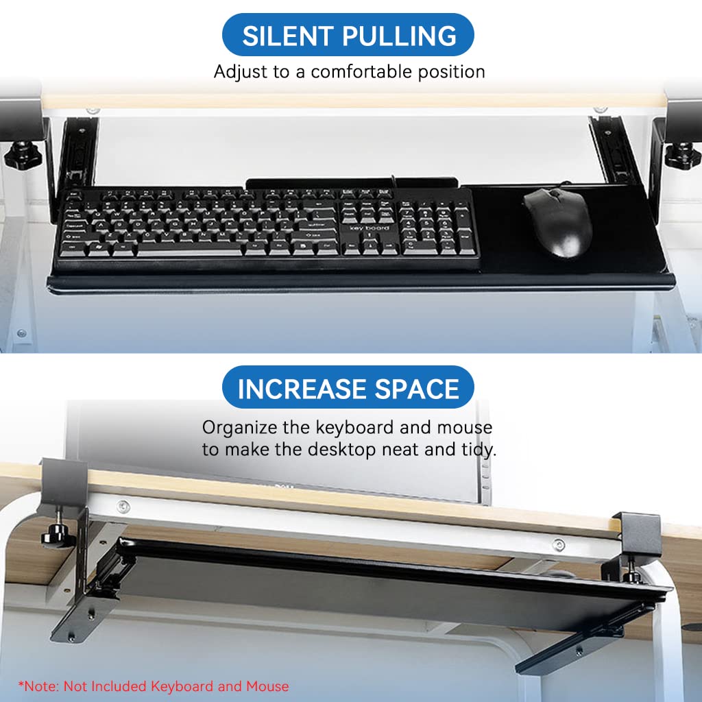 Verilux Keyboard Stand with Mouse Mat, Keyboard Tray Under Desk, Pull Out Keyboard Rack, Nail-Free Installation Drawer Style Keyboard Rack Clamp Mount Pull Out Keyboard Holder for PC/Office Desk - verilux