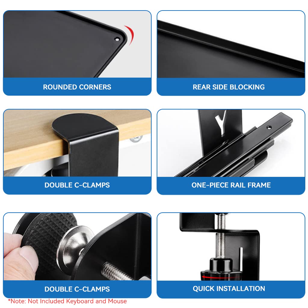 Verilux Keyboard Stand with Mouse Mat, Keyboard Tray Under Desk, Pull Out Keyboard Rack, Nail-Free Installation Drawer Style Keyboard Rack Clamp Mount Pull Out Keyboard Holder for PC/Office Desk - verilux