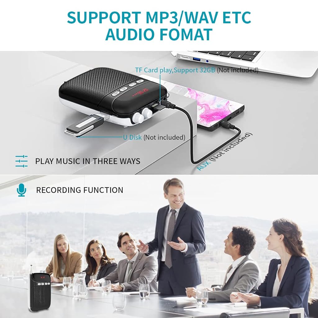 ZORBES® 20W Voice Amplifier Microphone Headset Set, with Belt, 2000 mAh Long Work Duration, Support TF Card/AUX/FM, USB Speaker Voice Amplifier for Teachers, Tour Guide, Meeting - verilux