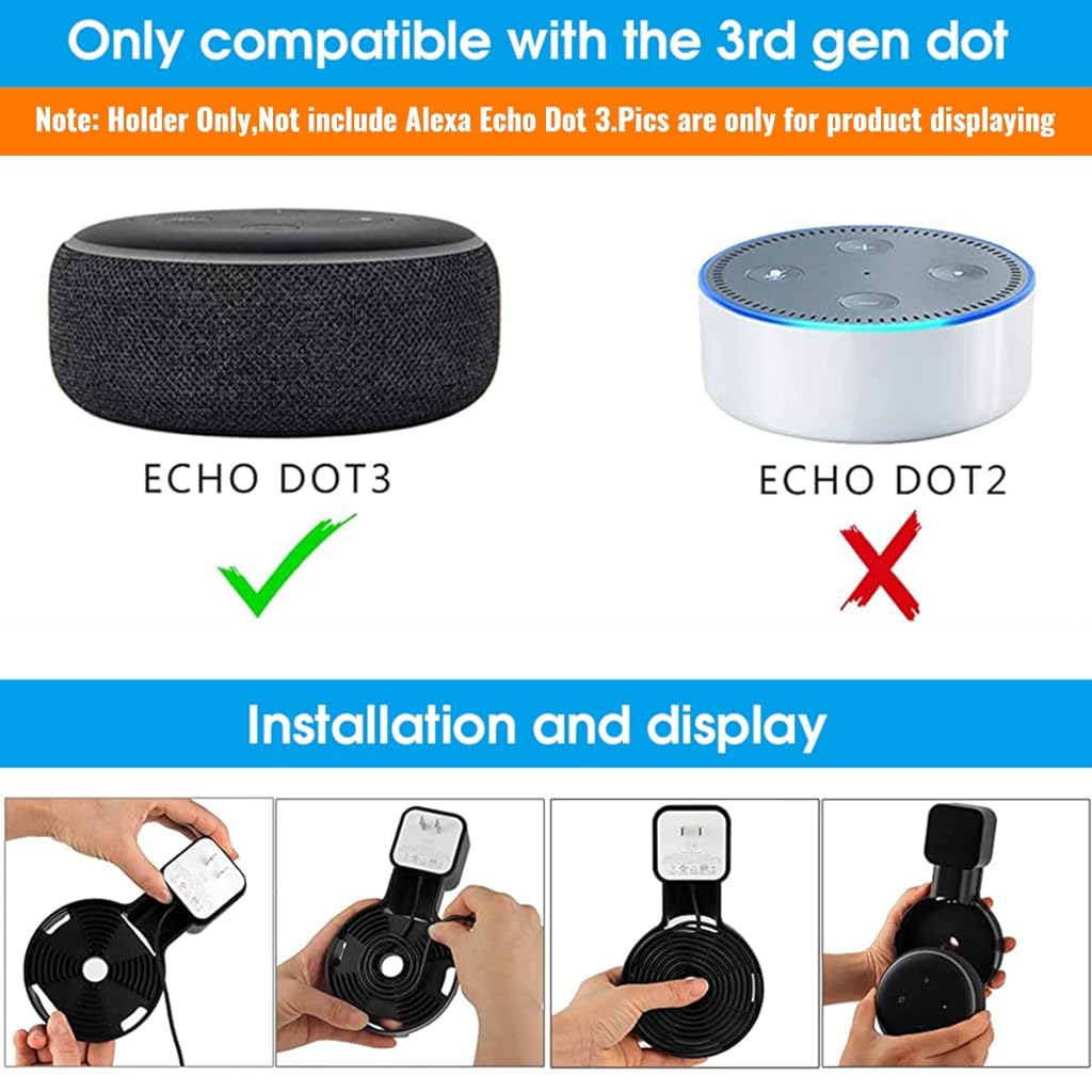 ZORBES® Wall Adapter Holder for Alexa Echo Dot 3rd Generation,A Space-Saving Solution with Cord Management for Your Smart Home Speakers, Alexa Echo Dot Accessories (White)