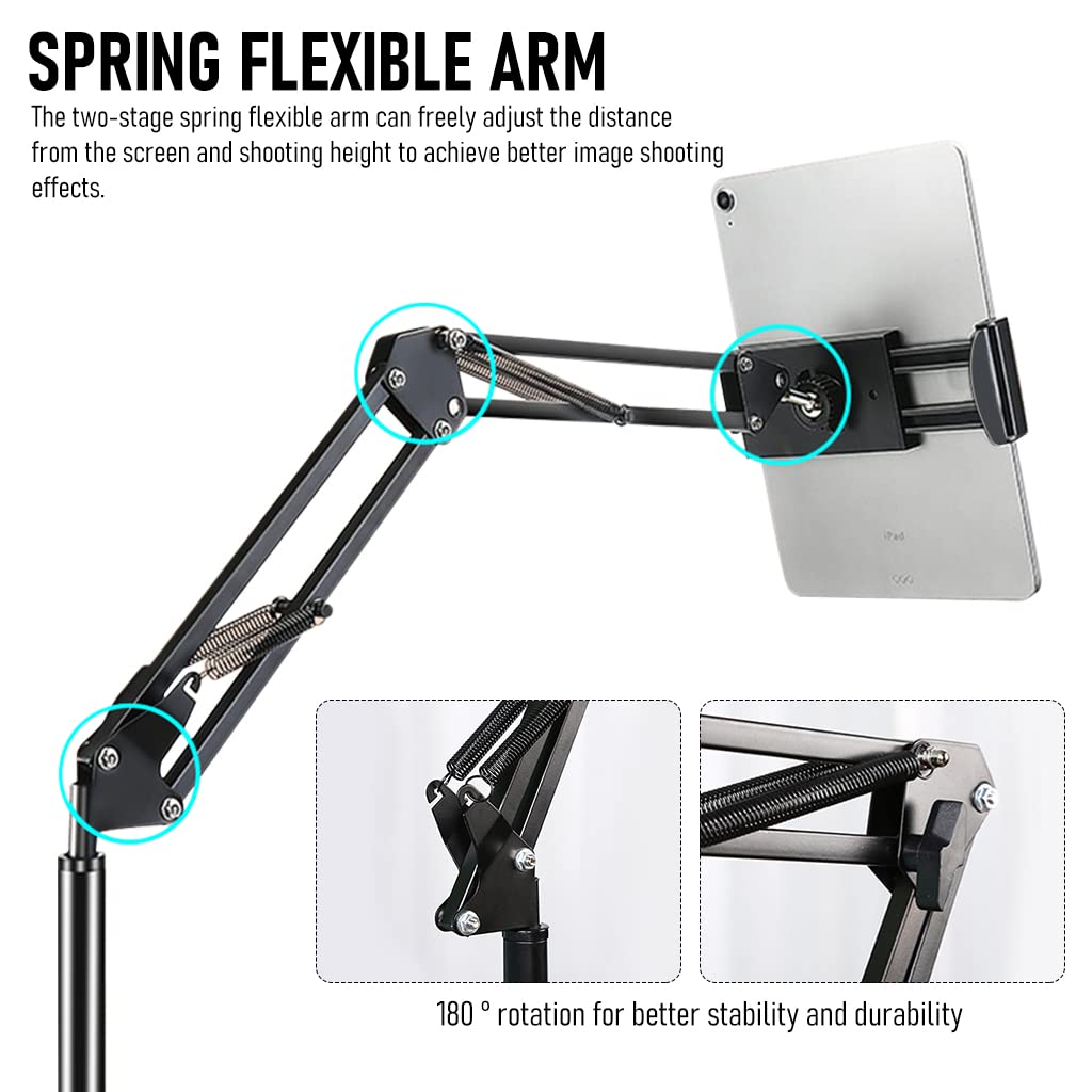 ZORBES® 5.7ft Floor Mobile Stand Tablet Holder with Flexible Arm, 360 ° Rotatable Phone Stand, Floor Mobile Holder, Phone Holder for Bed, Adjustable Phone Holder for 4.5~12.9 Inches Phone, Tablet - verilux