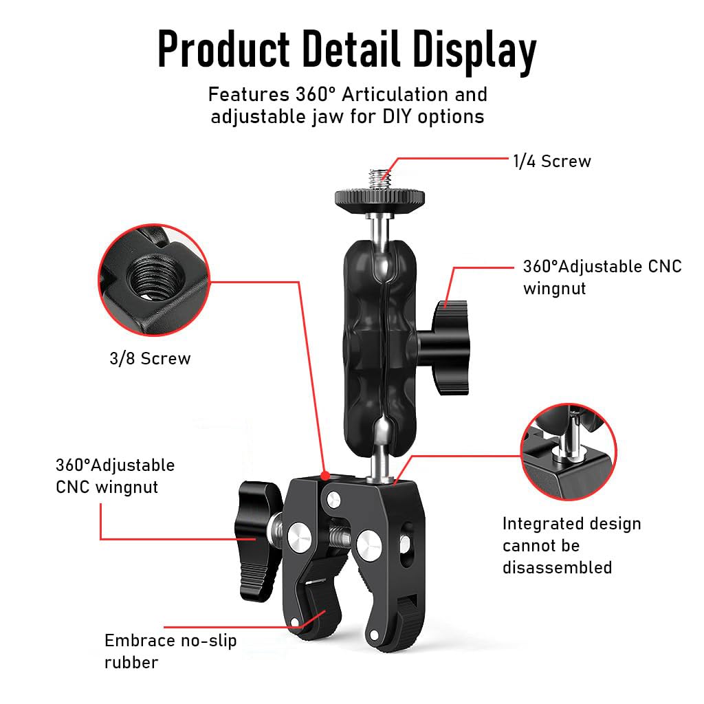 ZORBES® Camera Clamp Mount Action Camera Bike Mount Universal 1/4" Camera Clamp Mount 360° Rotatable Camera Clamp Mount for Nikon DSLR Camera/Gopro/LED Lights/Ronin-M/Ronin MX/Freefly MOVI Use - verilux