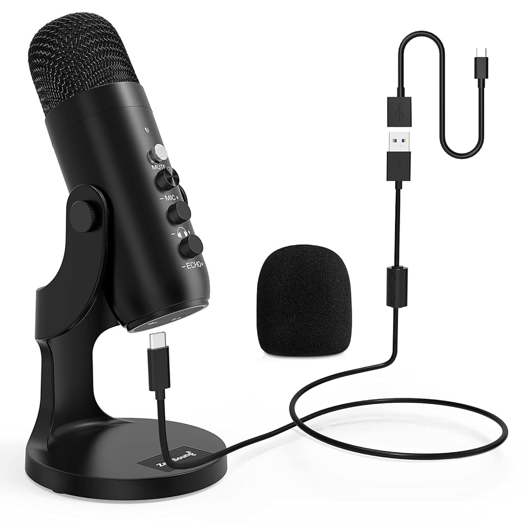 ZORBES® Professional Condenser Microphone,Stereo Microphone with Volume Knob & Headphone Output,Microphone with Stand,HiFi Condenser Microphone for YouTube,Gaming,Livestream,ASMR Recording - verilux
