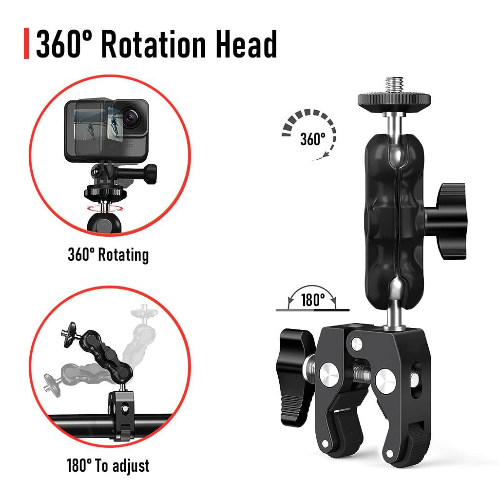 ZORBES® Camera Clamp Mount Action Camera Bike Mount Universal 1/4" Camera Clamp Mount 360° Rotatable Camera Clamp Mount for Nikon DSLR Camera/Gopro/LED Lights/Ronin-M/Ronin MX/Freefly MOVI Use - verilux