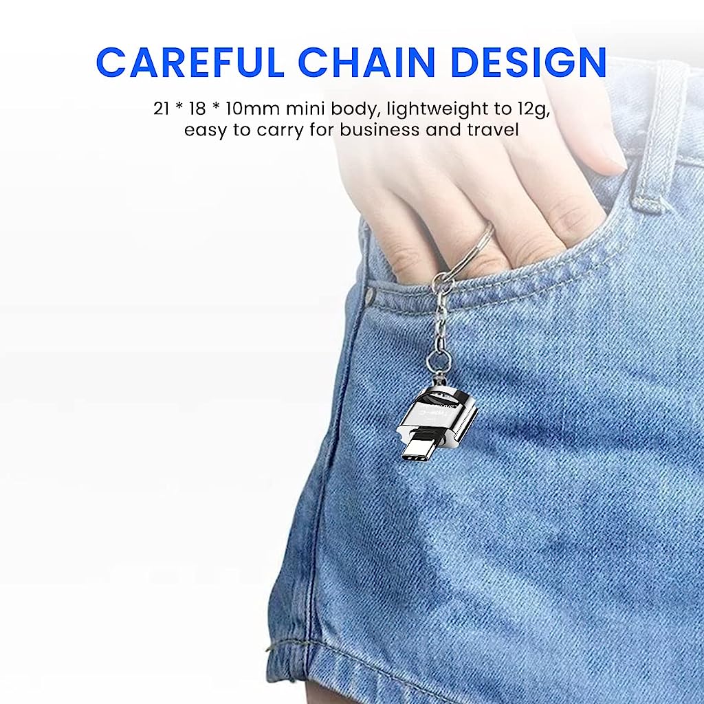 Verilux Micro SD Card Reader Mini Type C Card Reader TF Card Reader with Keychain USB C to Micro SD SDHC SDXC OTG Memory Card Reader Compatible with Laptops, MacBook Pro, Galaxy Note 20 S20 - verilux