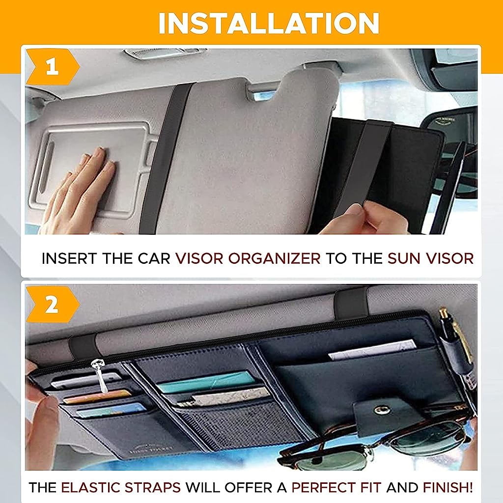 PU Leather Multi-Function Car Space Sun Visor Organizer Hanging(Black)