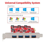 4 Ports USB 3.0 HUB PCI Express (PCIe) Expansion Card - verilux