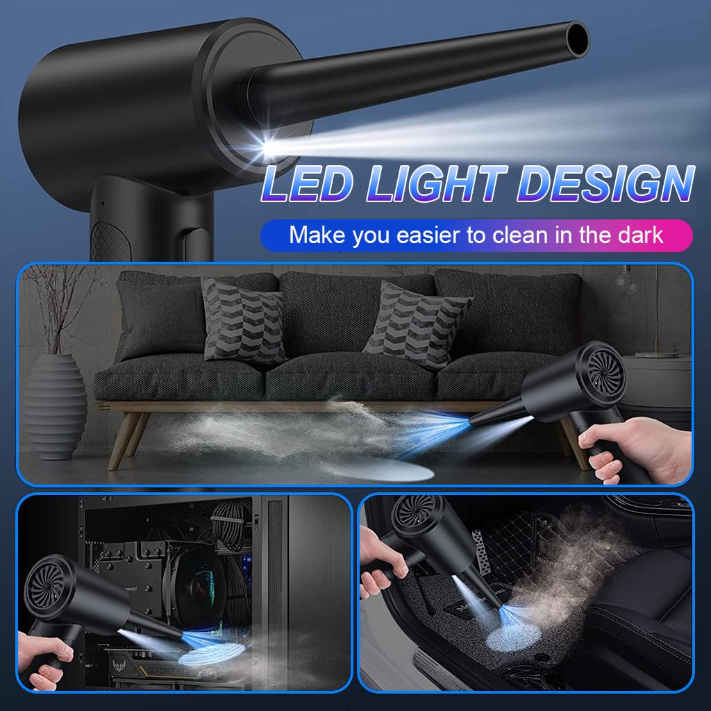 ZORBES® Cordless Air Duster, 51000RPM USB Handheld Air Duster with 3 Speeds, 5 Nozzles, 6000mAh USB Air Blower Keyboard Duster, Electric Air Blower Duster for Car, Computer, Electronics, Window Track