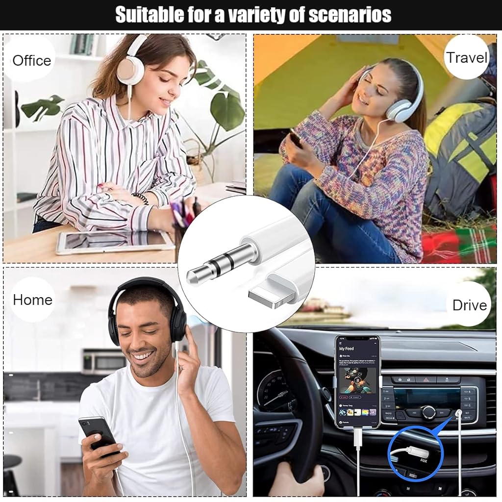 ZORBES® Aux Cord for iPhone, 3.3FT Light-ning to 3.5 mm Headphone Jack Adapter Male Aux Stereo Audio Cable for Car Home Stereo, Speaker Compatible with iPhone 13/12/11/XS/XR/X/8/7/iPad/iPod, White - verilux