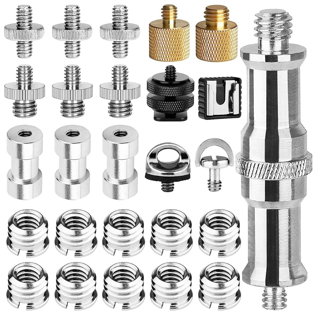 ZORBES® Camera Tripod Adapter, 26Pack Camera Screw Mount Set 1/4 to 1/4 Tripod Screw, 1/4 to 3/8 Camera Mount Adapter, Hot Shoe Adapter, Tripod Mount Adapter Set for Tripod/Monopod/Quick Release Plate