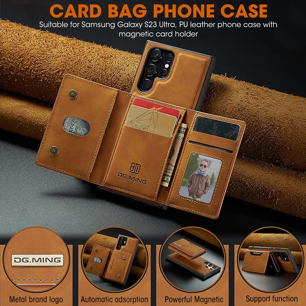 ZORBES® Leather Phone Case for Samsung Galaxy S23 Ultra 2 in 1 Phone Cover with Magnet Card Holder PU Leather Phone Case for Galaxy S23 Ultra with Magnet Card Organizer Cash Wallet, Brown