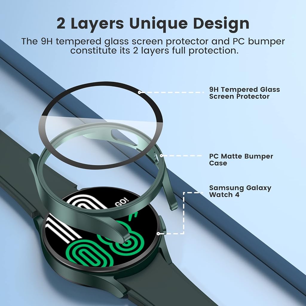 ZORBES® Cover for Samsung Galaxy Watch 4,44mm Screen Guard Case,PC Hard Full Protection Matte Cover Case for Samsung Watch 4 44mm Accessories Screen Protector Scratch-Resistant (Green) - verilux