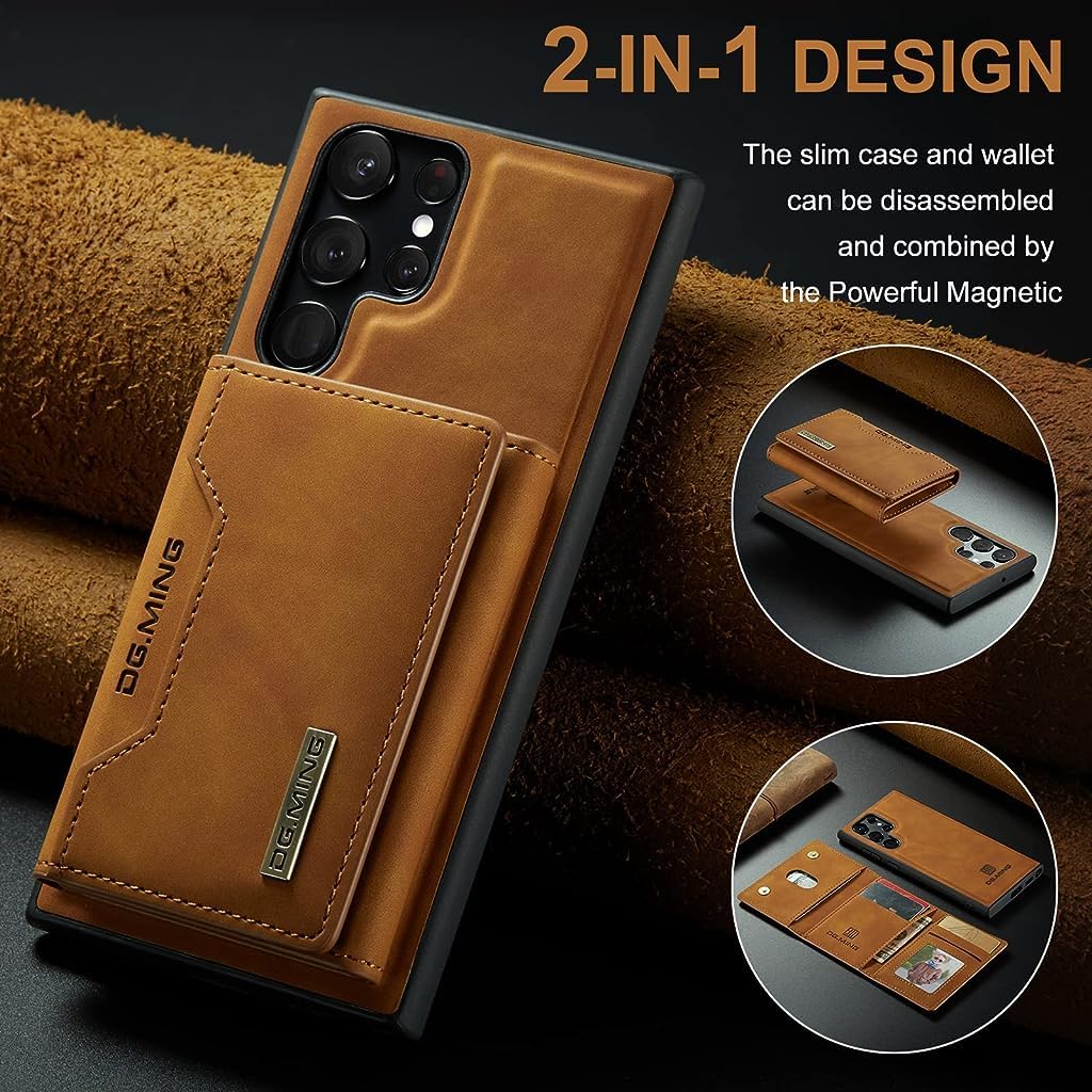 ZORBES® Leather Phone Case for Samsung Galaxy S23 Ultra 2 in 1 Phone Cover with Magnet Card Holder PU Leather Phone Case for Galaxy S23 Ultra with Magnet Card Organizer Cash Wallet, Brown