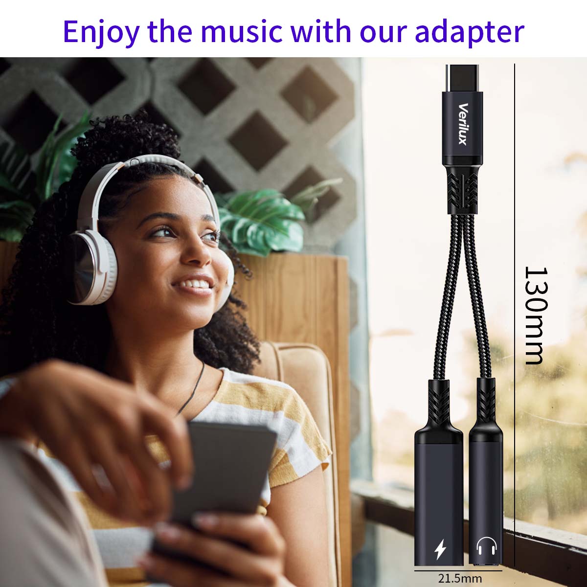 Verilux USB C to 3.5mm Jack Audio Adapter, 2 in 1 USB Type C to Aux Audio Jack with PD 60W Fast Charging Cable Cord Compatible with Galaxy S22 S21 Ultra 5G S20 S20+ Plus Note 20, More Type C Devices