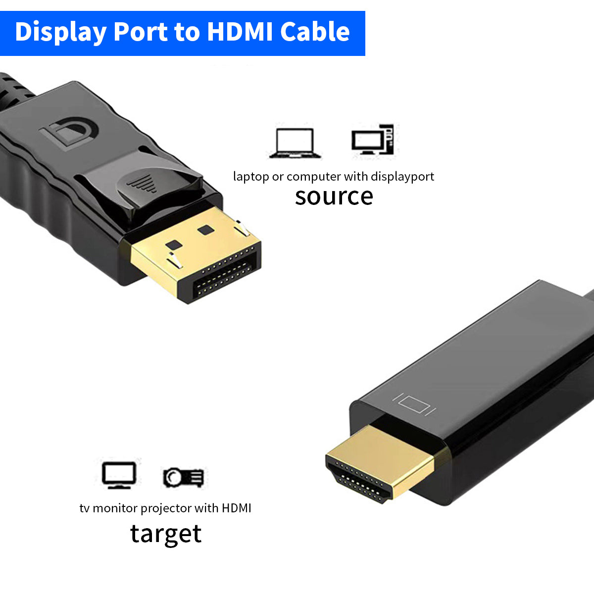 Verilux DP to Hdmi Cable 6FT DisplayPort to HDMI Male Cable Gold-Plated, 1080P DP to HDTV Uni-Directional Cord for Dell, Monitor, Projector, Desktop, AMD, NVIDIA, Lenovo, HP, ThinkPad - verilux