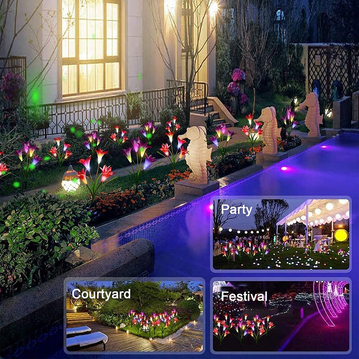 Outdoor Solar Garden Flower Lights 2 Pack(Purple and White Color)