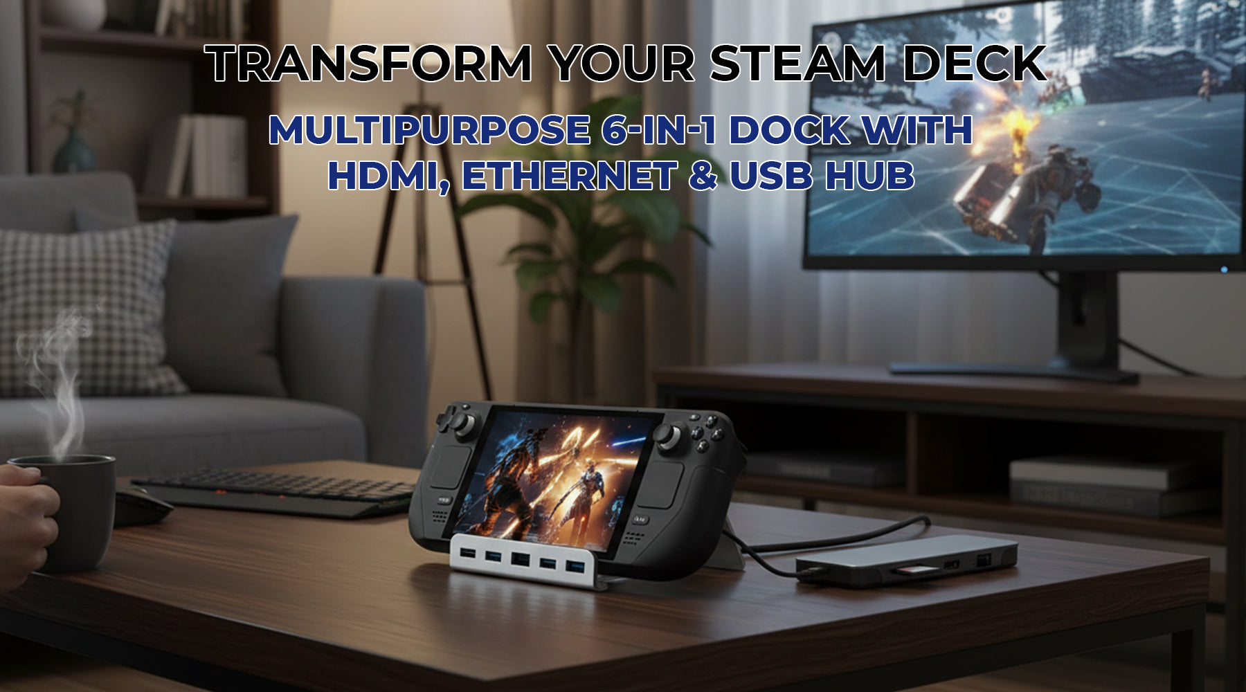 Transform Your Steam Deck: Multipurpose 6-in-1 Dock with HDMI, Ethernet & USB Hub