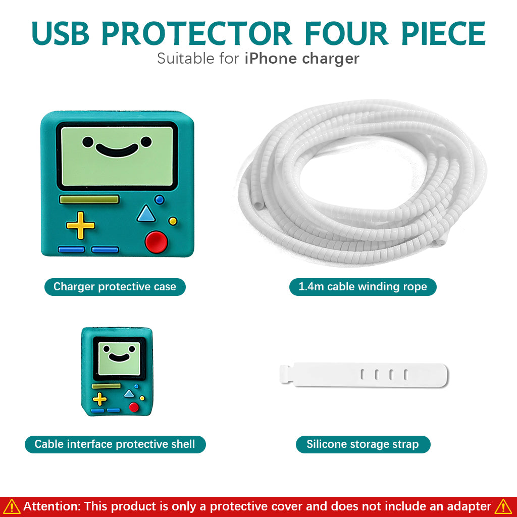 Verilux® Charger Protector, for iPhone Charger Case Cover, Set of 4Pcs Silicone Charger Cover Cable Coil Sleeve Cable Connector Cartoon Case Compatible with 18W-20W iPhone Charger, Cable Protector