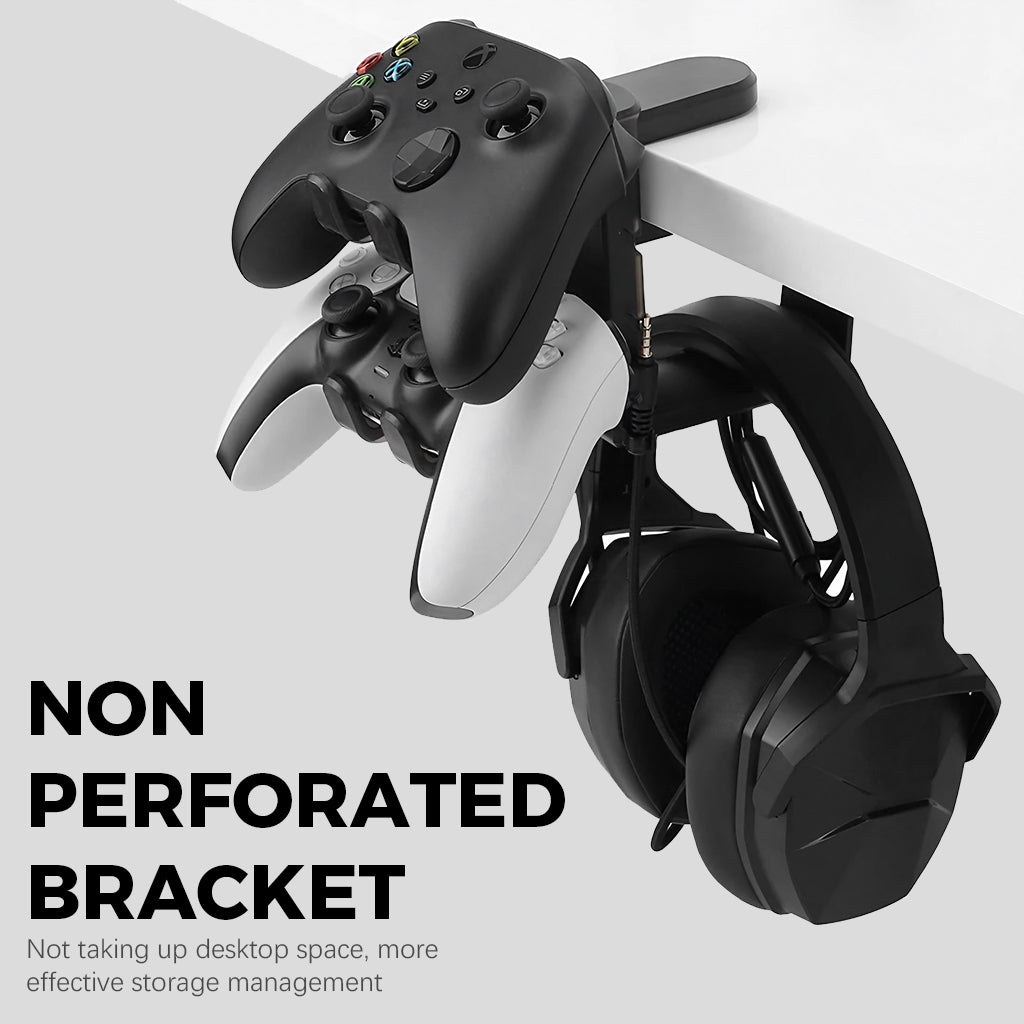 ZORBES® 3-in-1 PC Gaming Headset&Controller Holder, Headphone Stand with Adjustable Clamp&2 Controller Holder&Rotating Arm&Cable Organizer, 360 Degree Rotatable PC Gaming Accessory Headset Holder