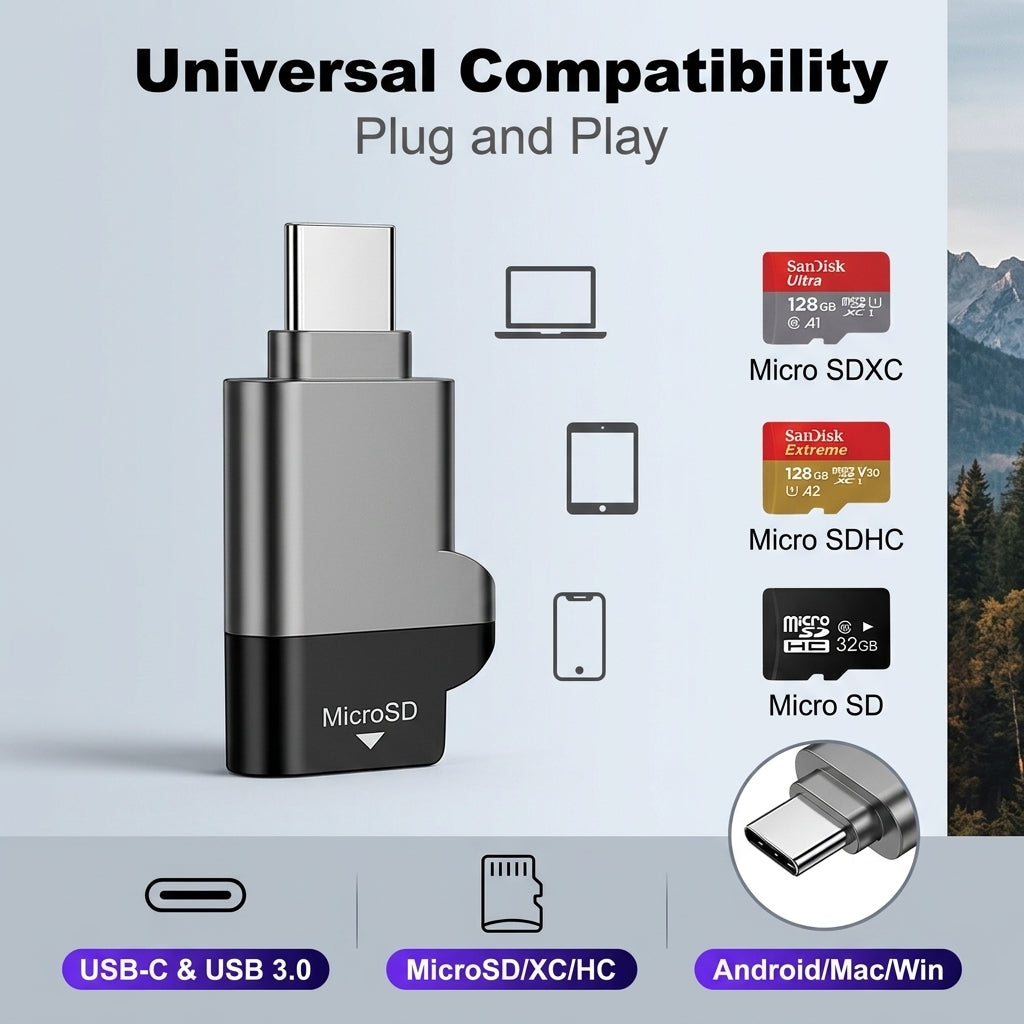Verilux® USB C MicroSD Card Reader USB 3.0 5Gbps Memory Card Reader