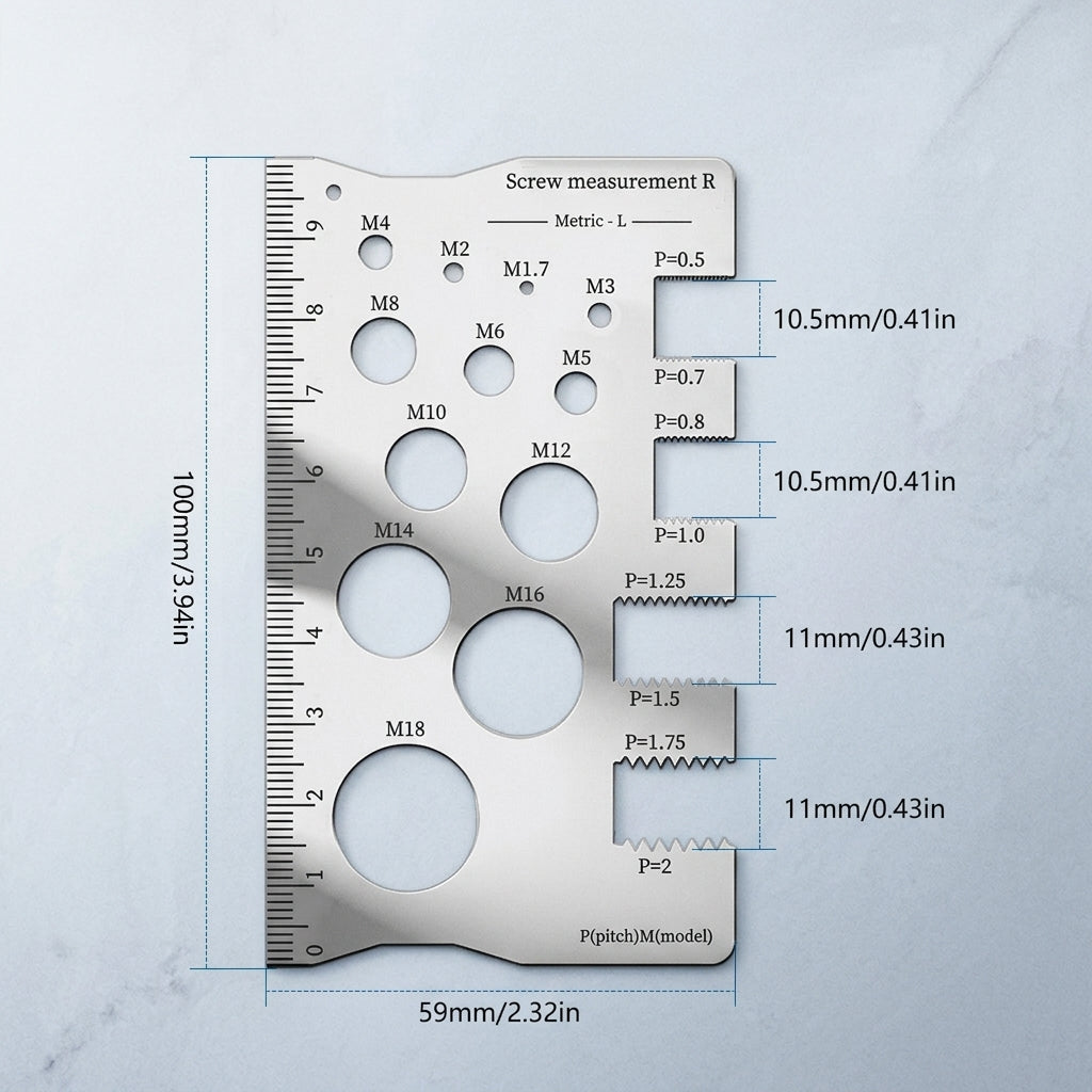 Serplex® Thread Gauge Nut and Bolt Thread Size Checker Silver