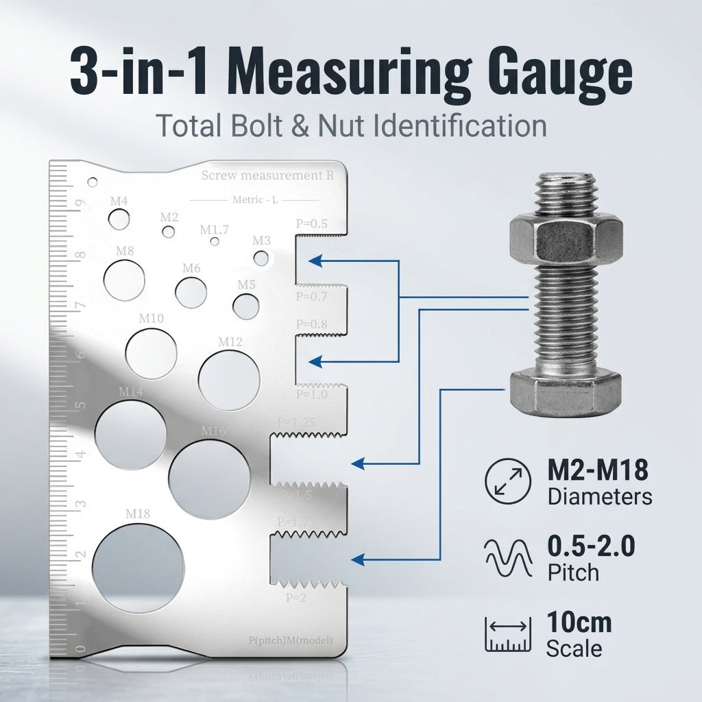 Serplex® Thread Gauge Nut and Bolt Thread Size Checker Silver