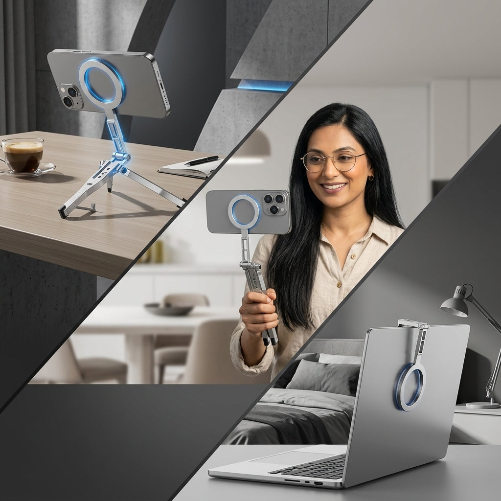 ZORBES® Folding Magnetic Phone Holder Tripod Stand with Grip