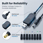 Verilux® USB to DC 12V Power Cable with 8 DC Adapters 3.3Ft/1M