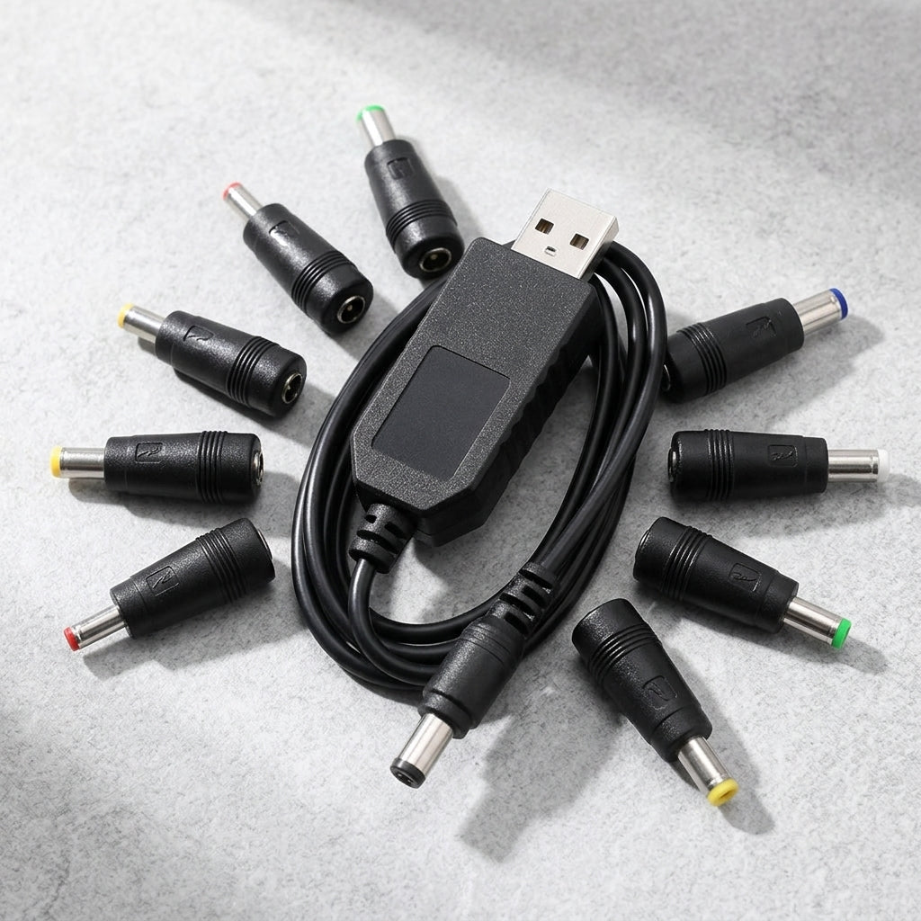 Verilux® USB to DC 12V Power Cable with 8 DC Adapters 3.3Ft/1M