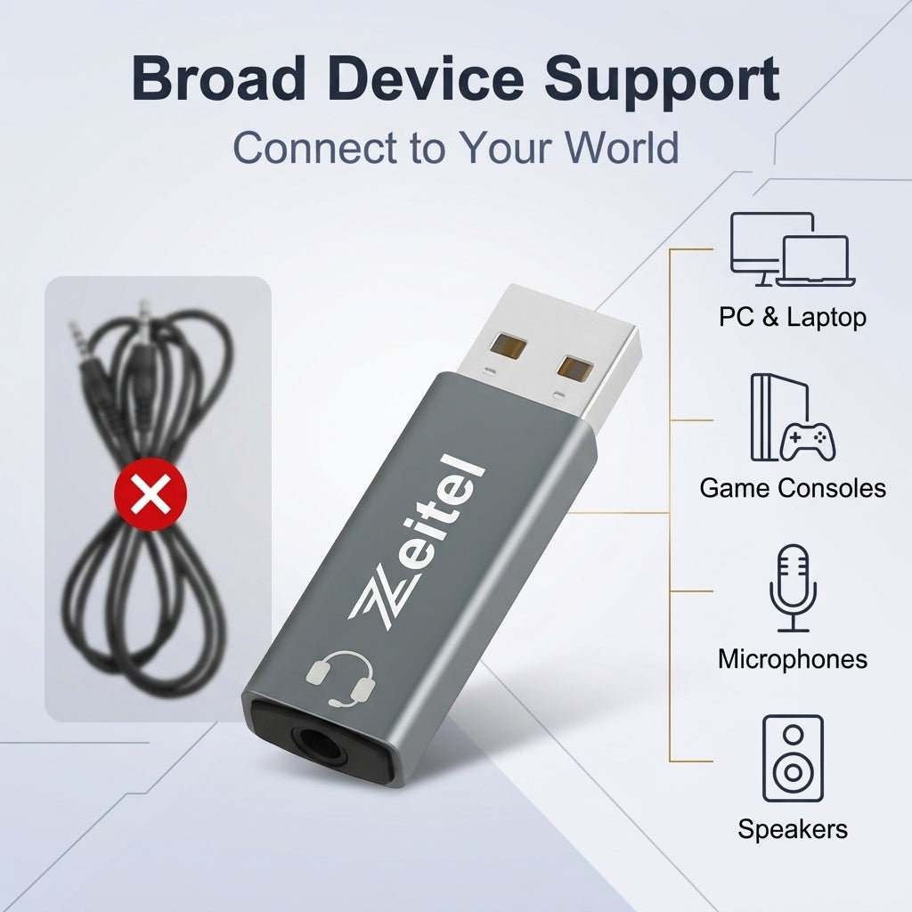 Zeitel USB Sound Card to 3.5mm Audio Adapter for PC Laptop PS5 PS4