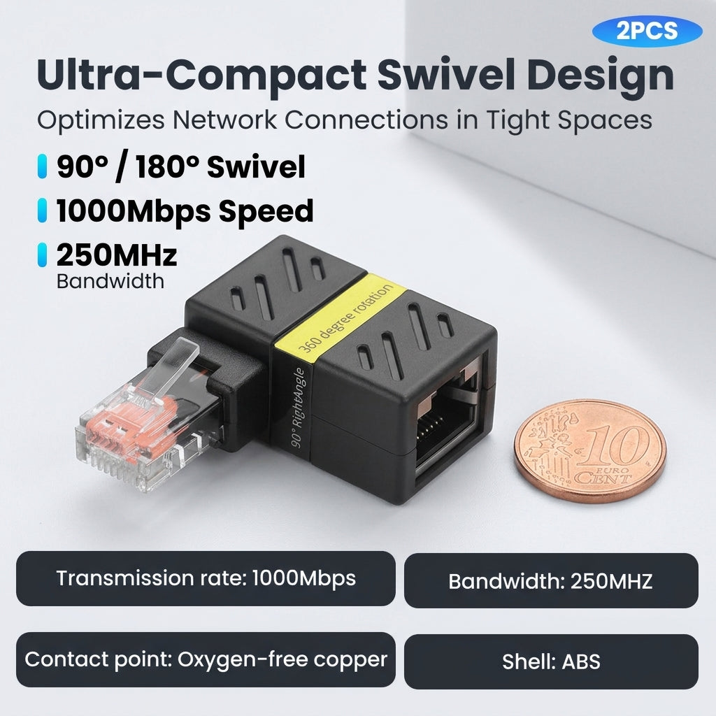 ZORBES® 2Pcs RJ45 Rotatable Ethernet Adapter 1000Mbps Network Connector