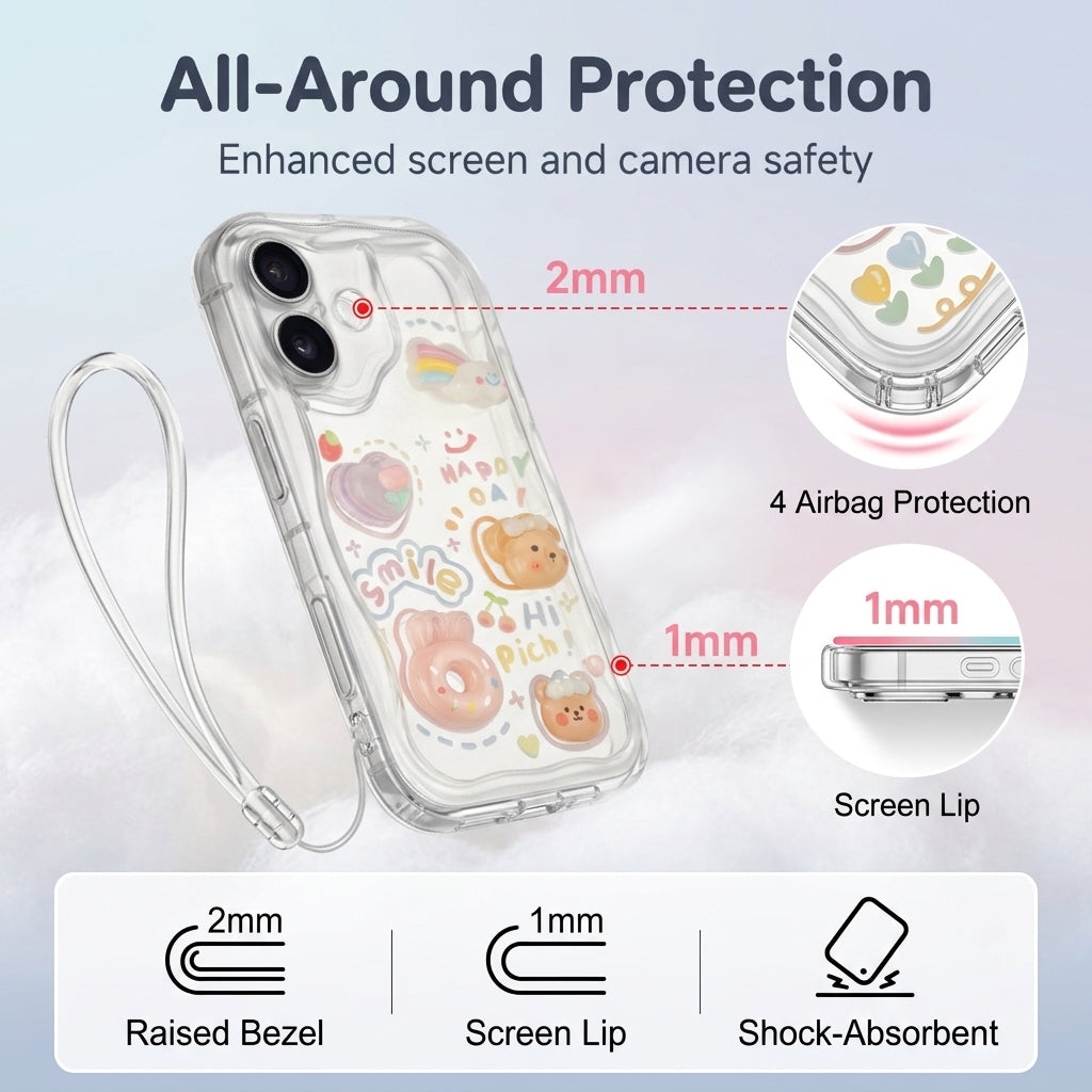 ZORBES® Cute Kawaii Clear Case Compatible with iPhone 17 Lanyard