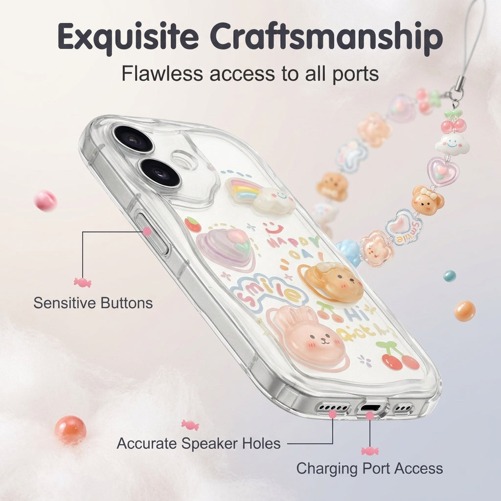ZORBES® Cute Kawaii Clear Case Compatible with iPhone 17 Lanyard