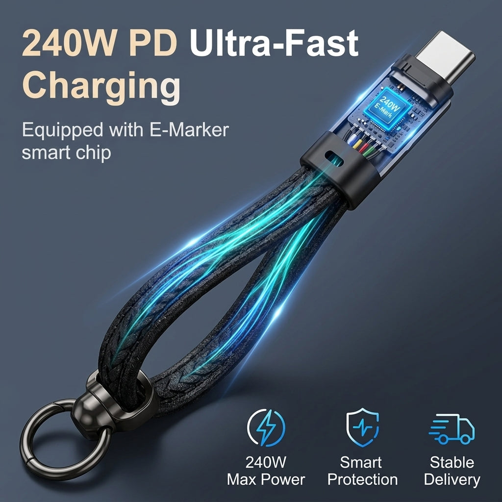 Verilux PD 240W Type C Fast Charging Cable Keychain Travel Charger