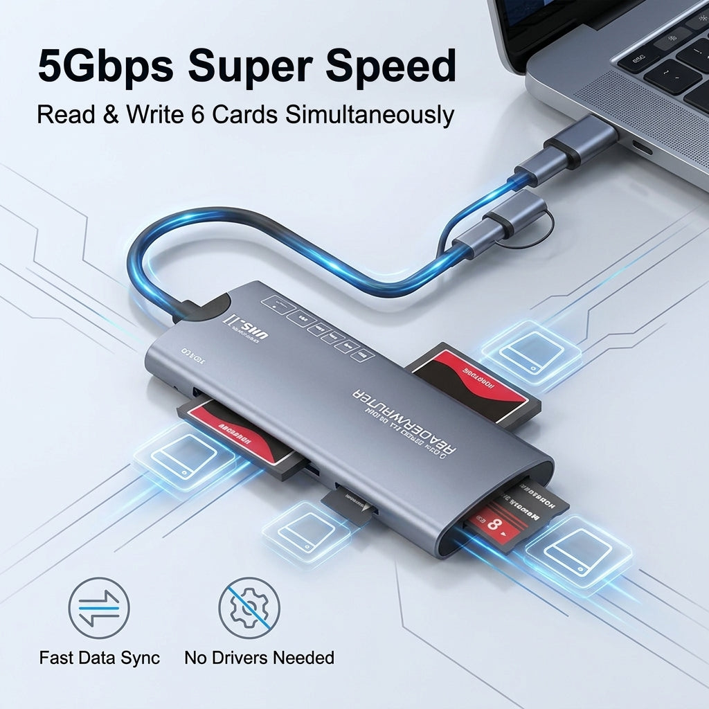 ZORBES® 6-in-1 SD Card Reader USB 3.0 & Lightning Adapter 5Gbps