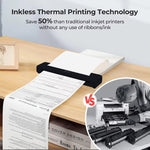 Zeitel® Wireless Bluetooth Printer A4 Size, Mini Portable Thermal Printer with 50 Sheet A4 Thermal Papers & 1 Roll of Printer Paper, 200DPI Inkless for Android & iOS