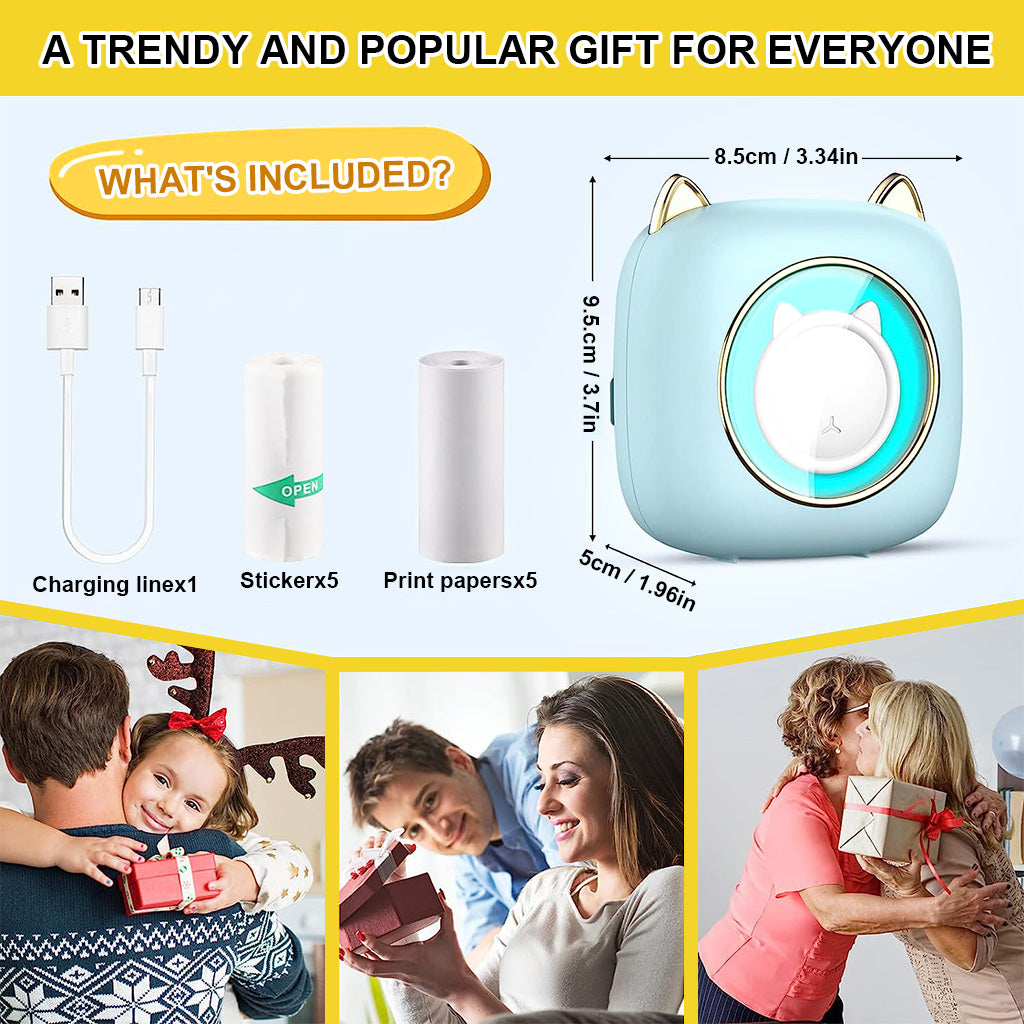 ZORBES® Mini Bluetooth Thermal Printer, Creative LED Label Printer Inkfree Printer for Android & iOS System, Black on White Thermal Printer with 10 Roll of Print Paper Thermal Printer Gift for Kids