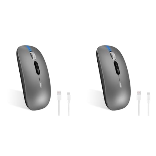 Verilux® Wireless Mouse Rechargeable Battery Level Visible 3 Modes 2.4G 3.0BT 5.0BT Bluetooth for Laptop 1600DPI Ergonomic Silent Mac PC iPad Grey 2PCS