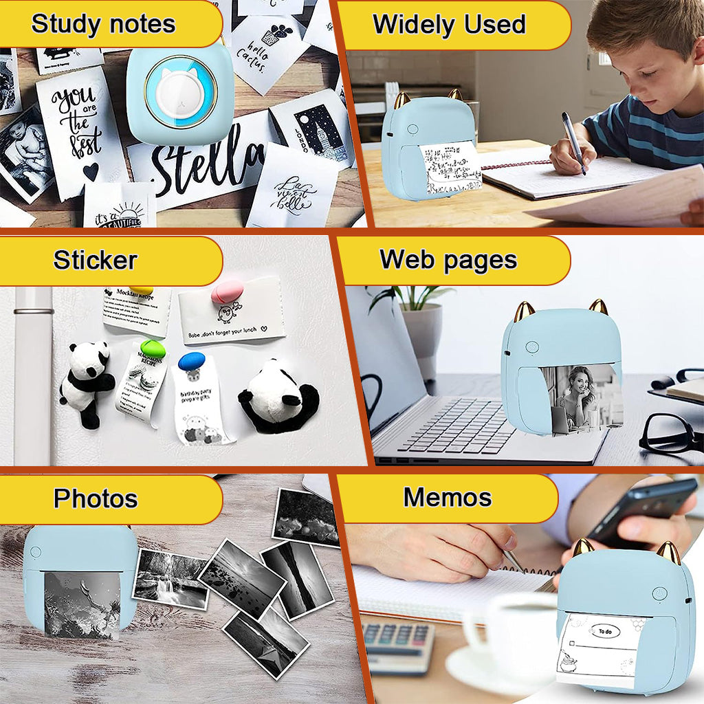 ZORBES® Mini Bluetooth Thermal Printer, Creative LED Label Printer Inkfree Printer for Android & iOS System, Black on White Thermal Printer with 10 Roll of Print Paper Thermal Printer Gift for Kids