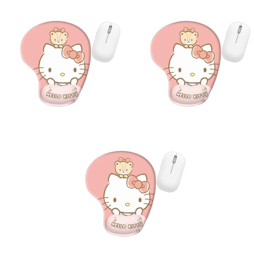 ZORBES® Mouse Pad with Wrist Rest Ergonomic Gel Smooth Lycra Cover Kawaii Cartoon Kitty Gaming Office Anti-Slip 3PCS