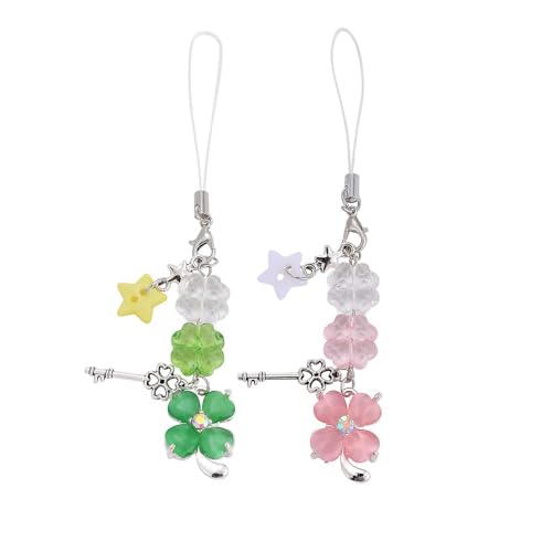 ZORBES® 2Pcs Cute Phone Charms for Girls, Crystal Four-Leaf Clover Mobile Charms for Women Phone Accessories for Girls, Aesthetic Charms Phone Chain Accessories for Phones, Keychains, Bags, Headphones