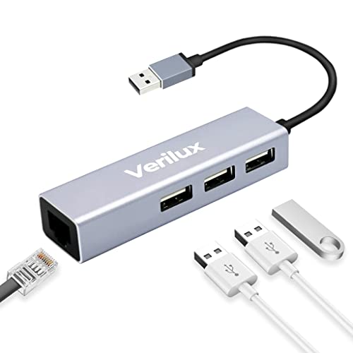 Verilux® USB Hub,USB Hub for Laptop, 10/100Mbps USB Ethernet Adapter with 3 USB 2.0 Ports and RJ45 LAN Port Compatible with MacBook Air/Pro 13/15,for Chromebook and More USB Supported Devices - verilux