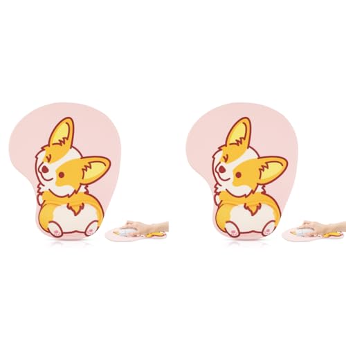 ZORBES® Kawaii Cartoon Puppy Mouse Pad with Wrist Rest Ergonomic Gel Smooth Lycra Cover Anti-Slip Base Office Gaming Anime Theme Spandex Silicone Material Color MH074 2PCS