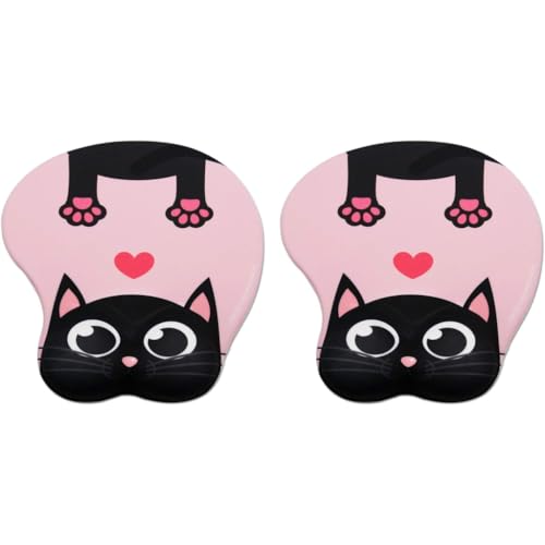 ZORBES® Mouse Pad with Wrist Rest Ergonomic Silicone Smooth Lycra Cover Kawaii Cartoon Pink Gaming Office Anti-Slip 2PCS