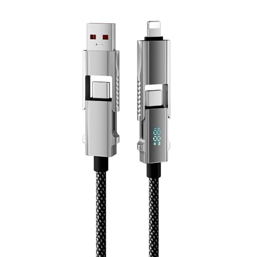 Verilux® USB C Cable for iPhone 15 Charging Cable 4 in 1 TYPE C Cable, PD65W Fast Charging & 480Mbps Data Transfer Power with Real-time Voltage Display 3.9ft Nylon USB C Cable for Phone, Tablet