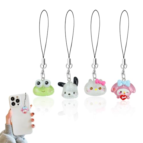 ZORBES® 4Pcs Mobile Phone Charms, Sanrio Keychain - Hello Kitty Keychain & Melody Lanyard for Phone & Pat Dog & Frog Charms for Phone Case, Kawaii Phone Charms Aesthetic Cute Phone Accessories