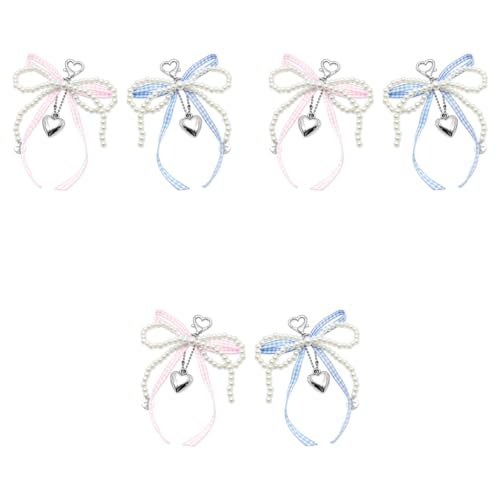 ZORBES® 6PCS Pearl Bow Charms Ribbon Bag Keychain Sweetly Stylish Beading Decorative Handbag Keyring Phone Sling Strap