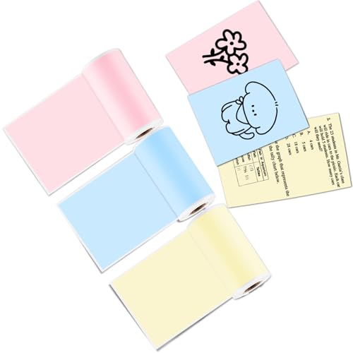 Zeitel® Thermal Printer Sticker Paper 3 Roll 57 * 25mm (Pink/Blue/Yellow) - verilux